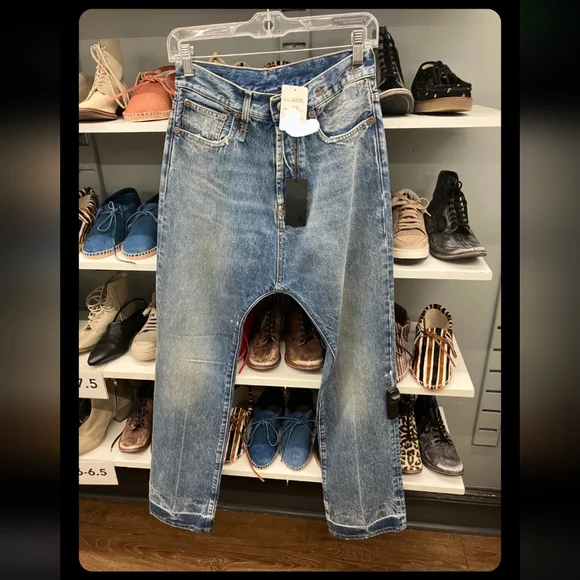 Nwt R13 Izzy Drop In Jasper Color With Let Down Hem Stylish Blue Women's Jeans - Picture 2 of 13